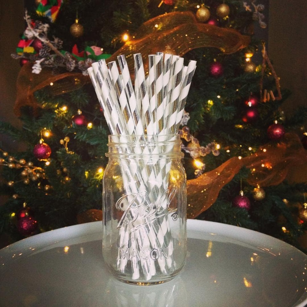 Wedding Supply In Bulk - 100 Pcs Biodegradable Silver Paper Straws