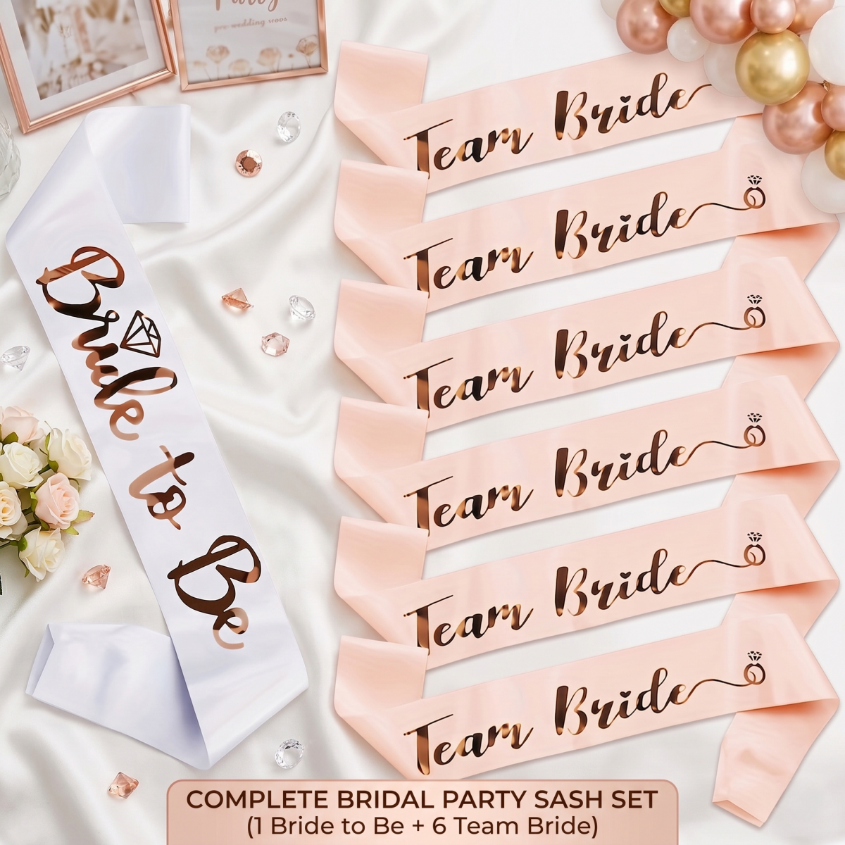 Bride Tribe Sash - 7pcs Set Rose Gold Foil BRIDE