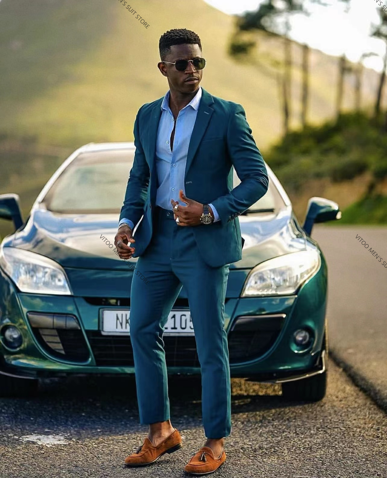 Dark Green Men Suits Slim Fit  - Suitsupply Wedding Tuxedo reseña y precio