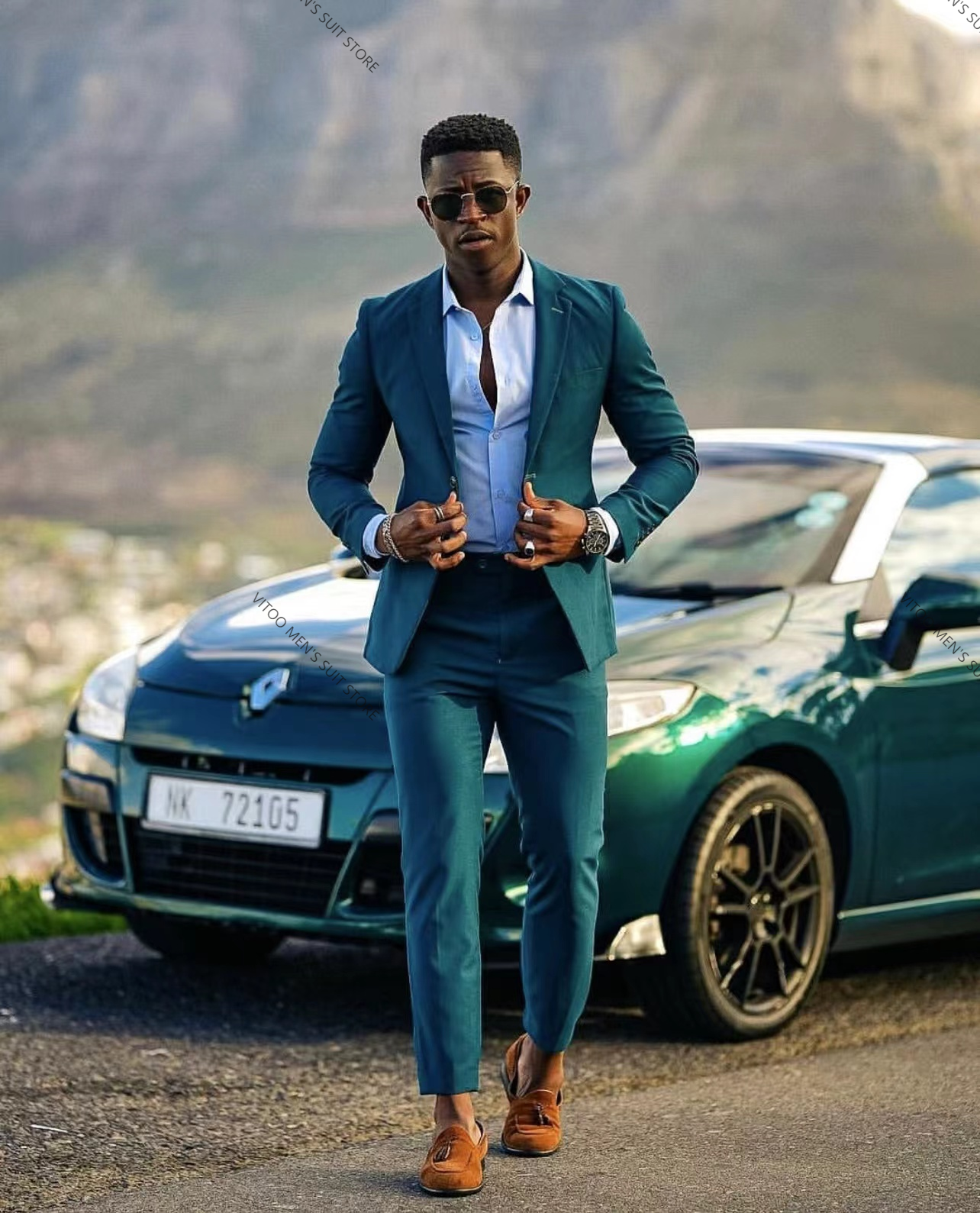 Dark Green Men Suits Slim Fit  - Suitsupply Wedding Tuxedo reseña y precio