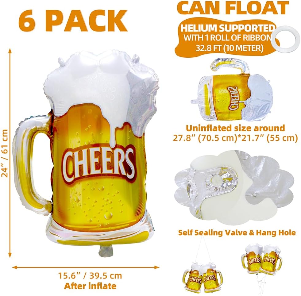 6pcs Cheers Beer Mug Balloons  - Wedding Alcohol Supply reseña y precio
