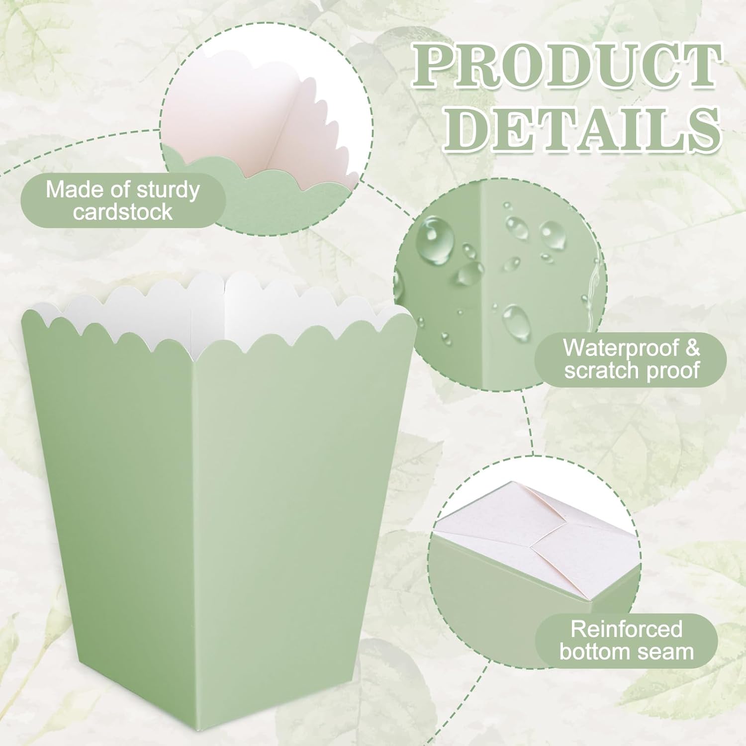 12 pcs  Sage Green Mini Popcor - Wedding Supply.Box reseña y precio